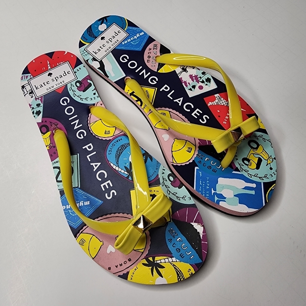 Kate Spade Going Places Sandals Flip Flop Yellow Bow 6